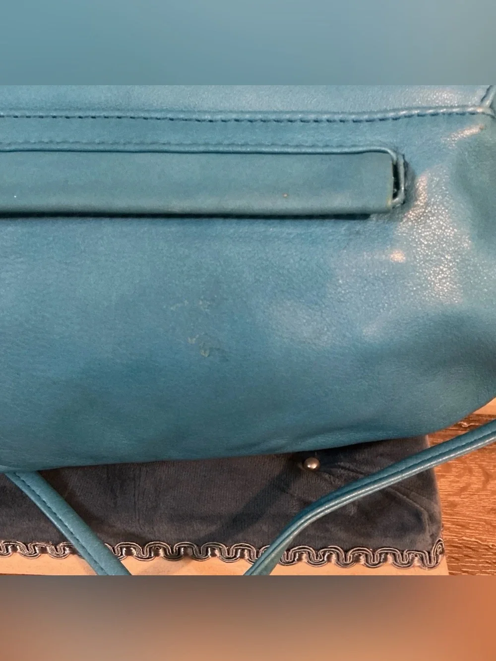 Renato Angi Turquoise Leather Rhinestone Bow Crossbody Shoulder Bag Clutch Vint